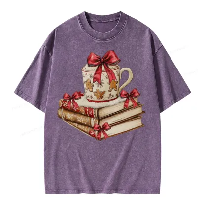 Pagewings Christmas Book Lover Unisex Washed T-shirt