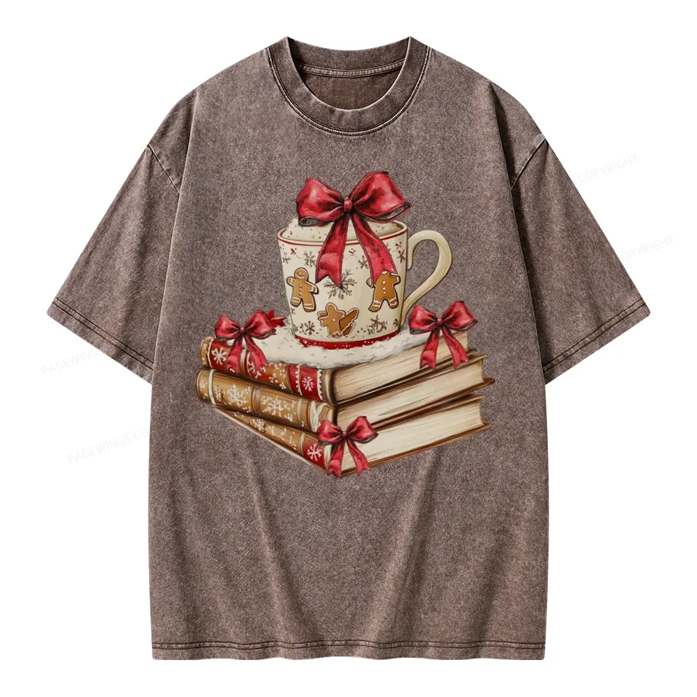 Pagewings Christmas Book Lover Unisex Washed T-shirt