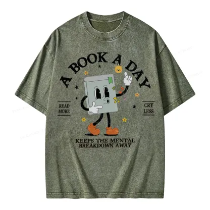 Pagewings  A Book A Day Keep The Mental Breakdown Away Unisex Washed T-shirt