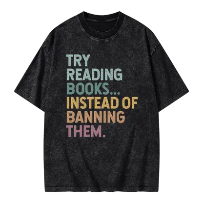 Pagewings Try Reading Books Unisex Washed T-shirt
