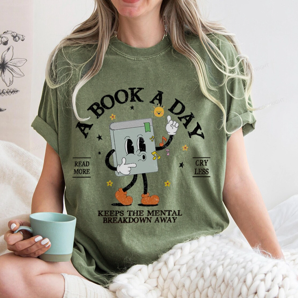 Pagewings  A Book A Day Keep The Mental Breakdown Away Unisex Washed T-shirt
