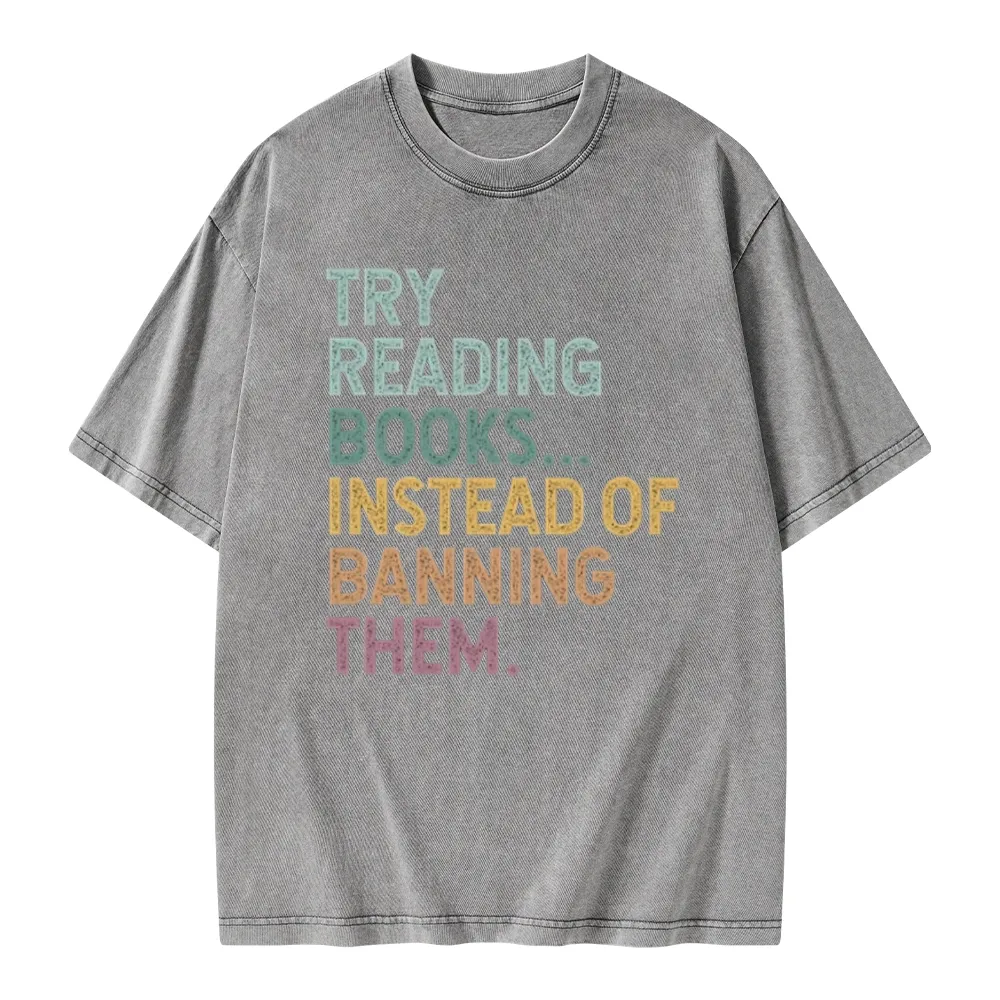 Pagewings Try Reading Books Unisex Washed T-shirt