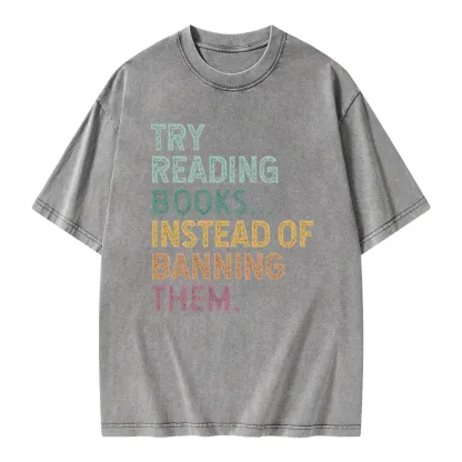 Pagewings Try Reading Books Unisex Washed T-shirt