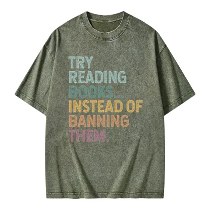 Pagewings Try Reading Books Unisex Washed T-shirt