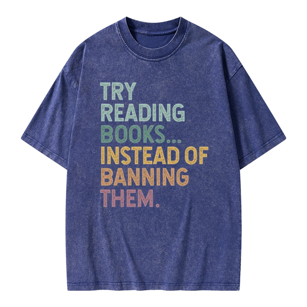 Pagewings Try Reading Books Unisex Washed T-shirt