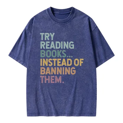 Pagewings Try Reading Books Unisex Washed T-shirt