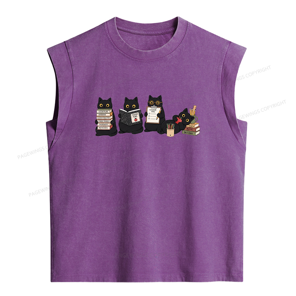 Pagewings Black Cat Teacher Women's Washed Tank Top