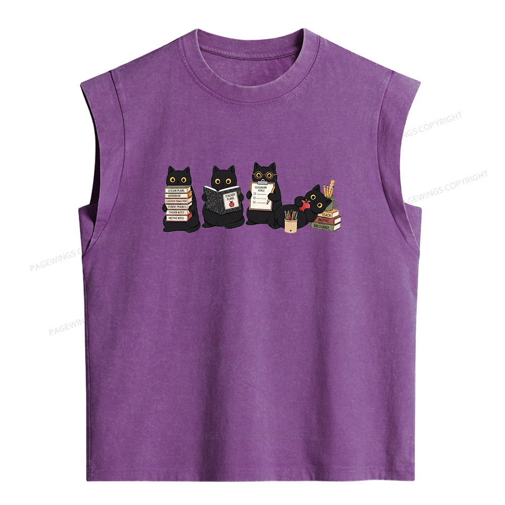 Pagewings Black Cat Teacher Women's Washed Tank Top