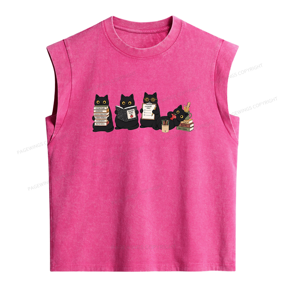 Pagewings Black Cat Teacher Women's Washed Tank Top