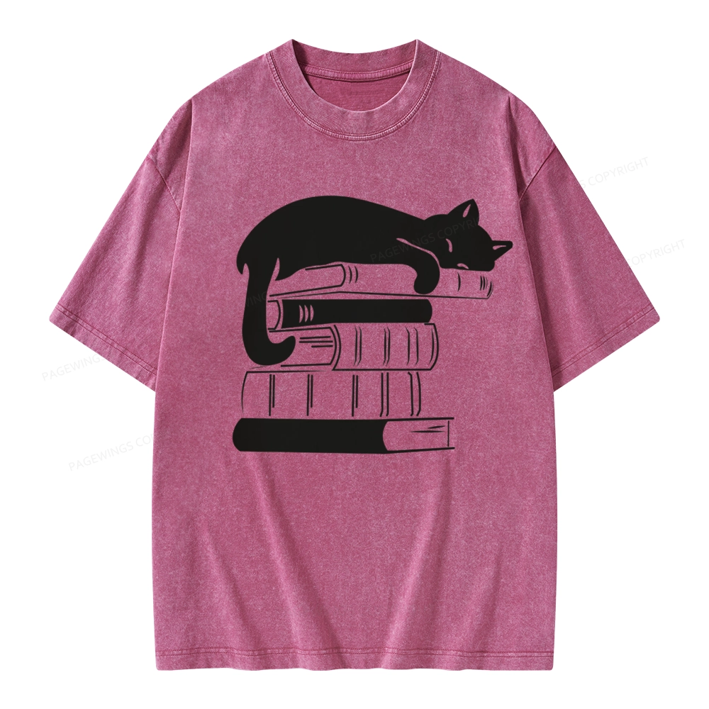 Pagewings Books And Cats Unisex Washed T-shirt