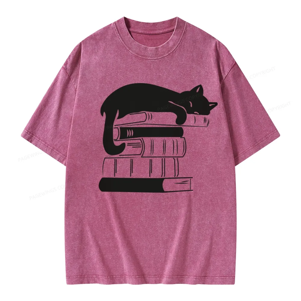 Pagewings Books And Cats Unisex Washed T-shirt