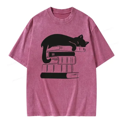 Pagewings Books And Cats Unisex Washed T-shirt