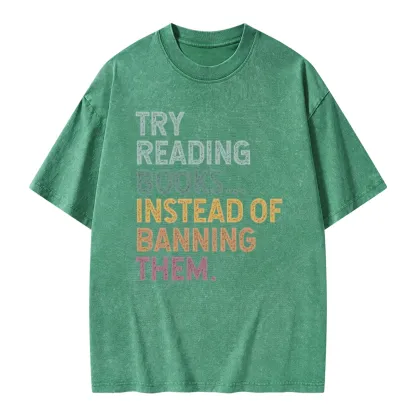 Pagewings Try Reading Books Unisex Washed T-shirt