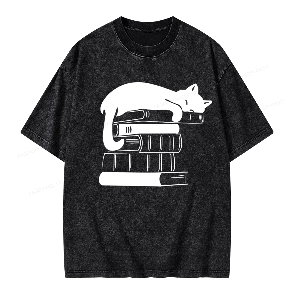 Pagewings Books And Cats Unisex Washed T-shirt