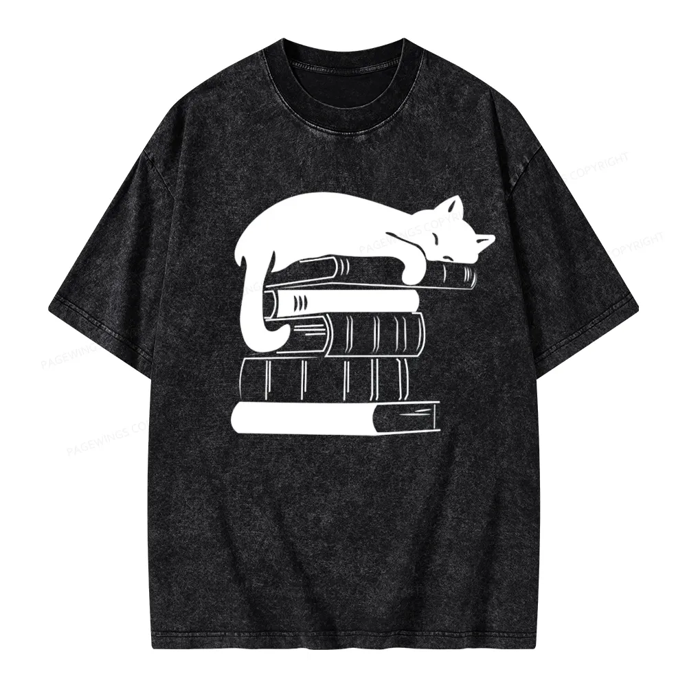 Pagewings Books And Cats Unisex Washed T-shirt