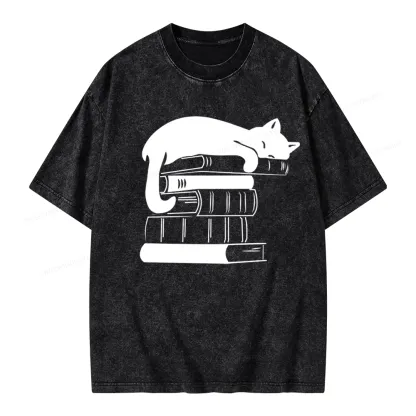 Pagewings Books And Cats Unisex Washed T-shirt