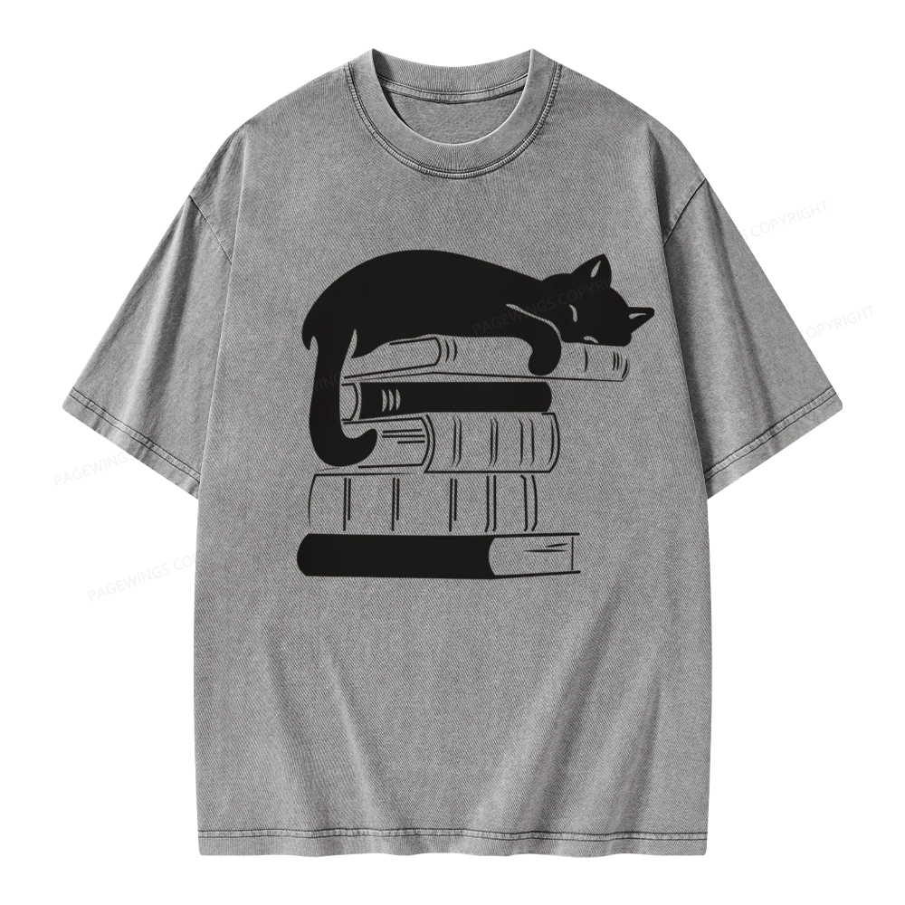 Pagewings Books And Cats Unisex Washed T-shirt