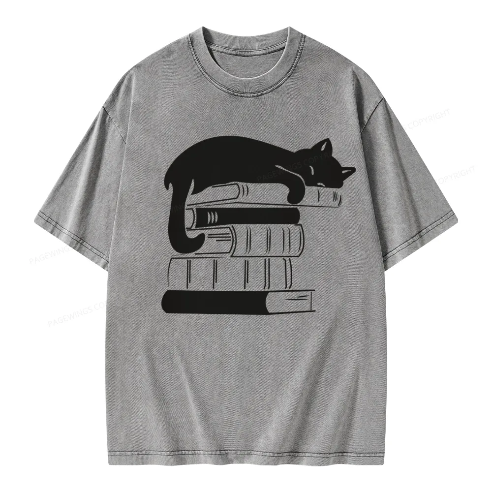 Pagewings Books And Cats Unisex Washed T-shirt
