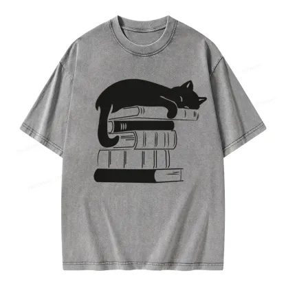 Pagewings Books And Cats Unisex Washed T-shirt