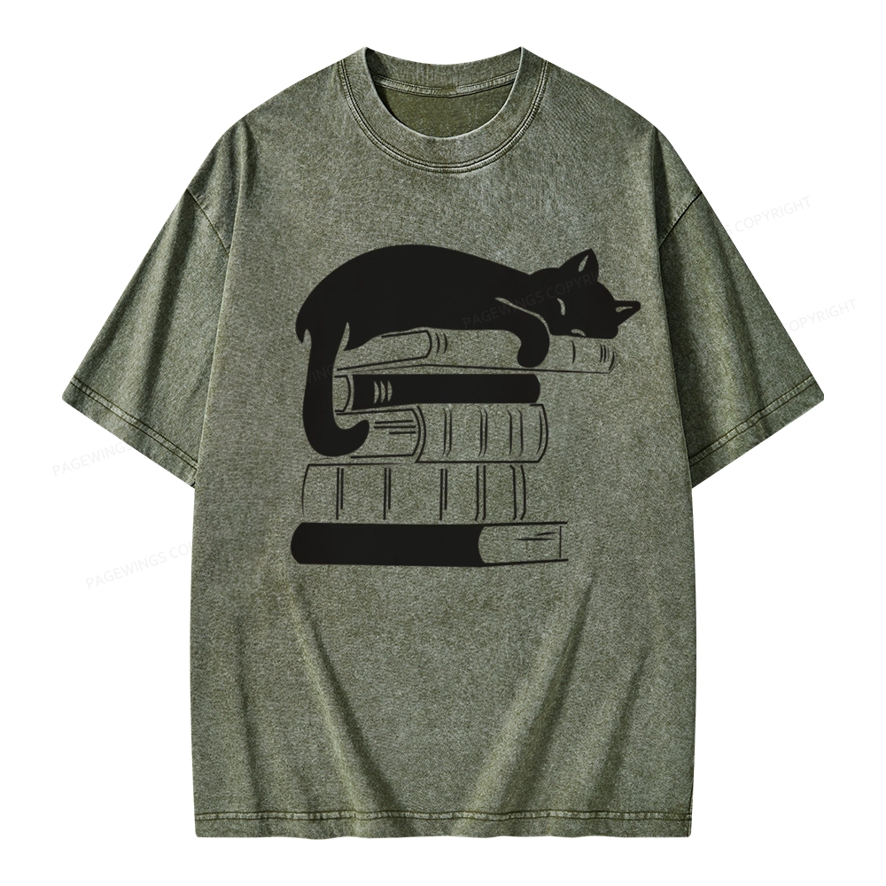 Pagewings Books And Cats Unisex Washed T-shirt