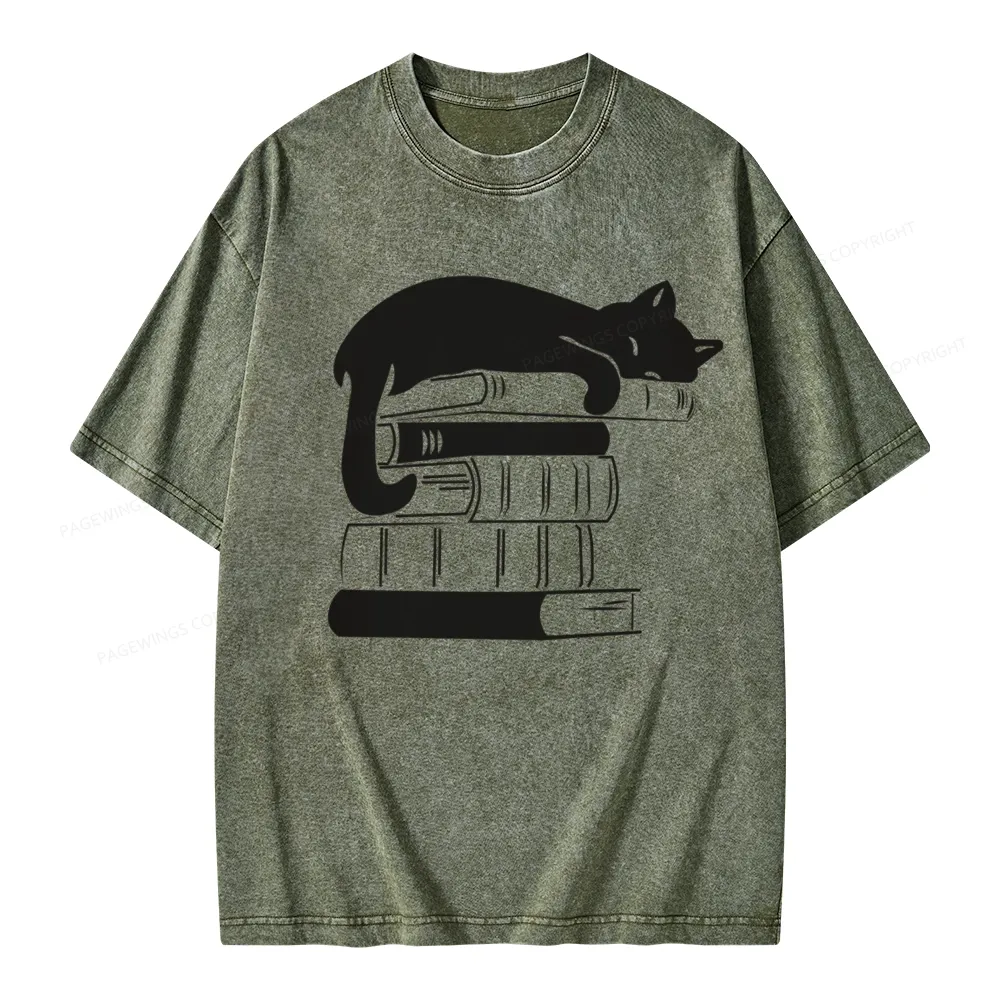 Pagewings Books And Cats Unisex Washed T-shirt