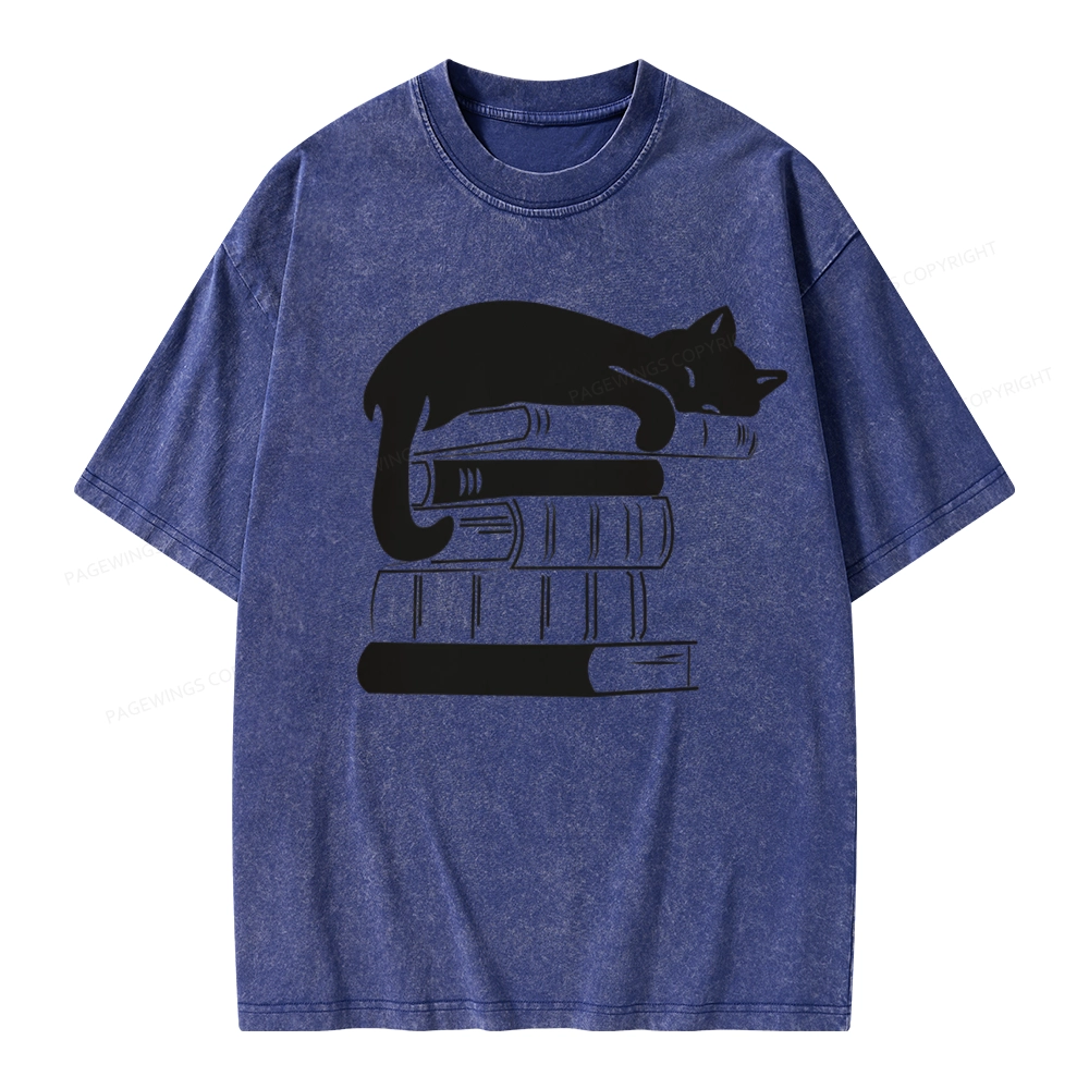 Pagewings Books And Cats Unisex Washed T-shirt