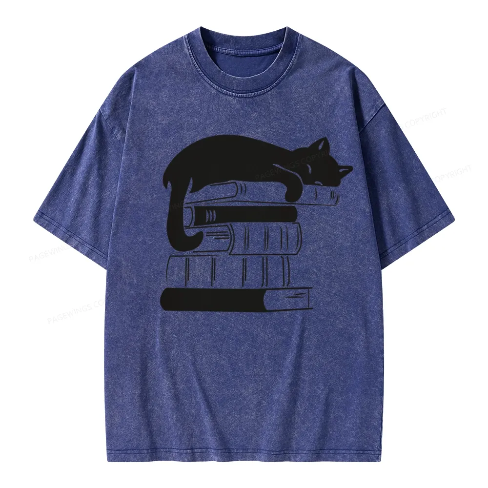 Pagewings Books And Cats Unisex Washed T-shirt
