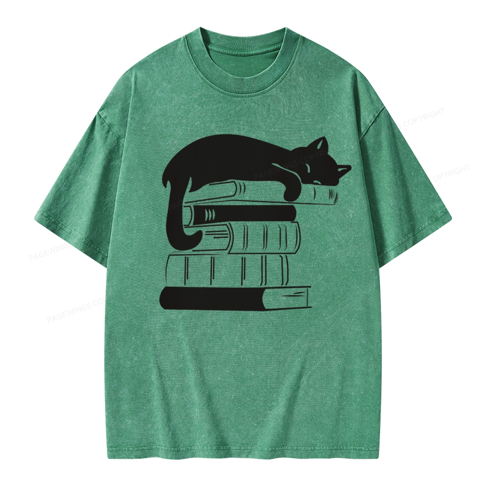 Pagewings Books And Cats Unisex Washed T-shirt