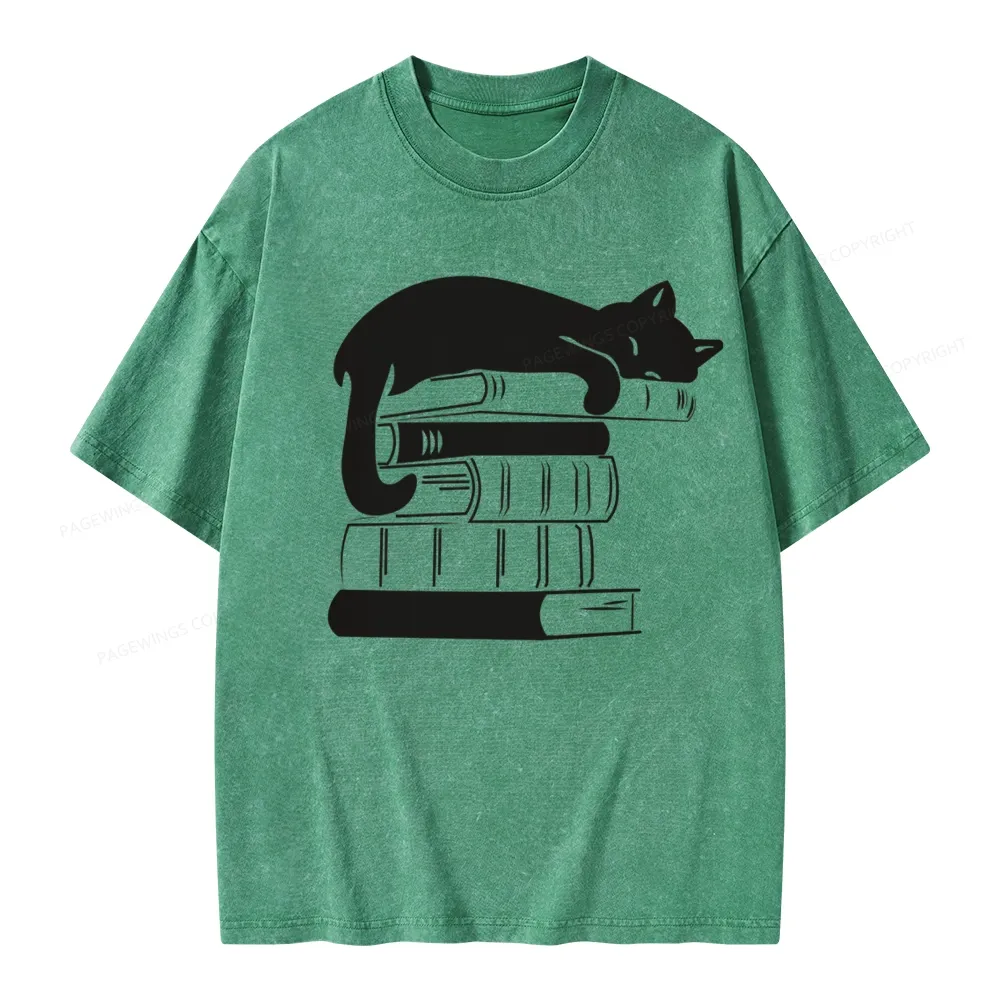 Pagewings Books And Cats Unisex Washed T-shirt