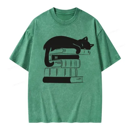 Pagewings Books And Cats Unisex Washed T-shirt
