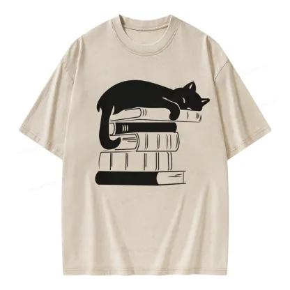 Pagewings Books And Cats Unisex Washed T-shirt