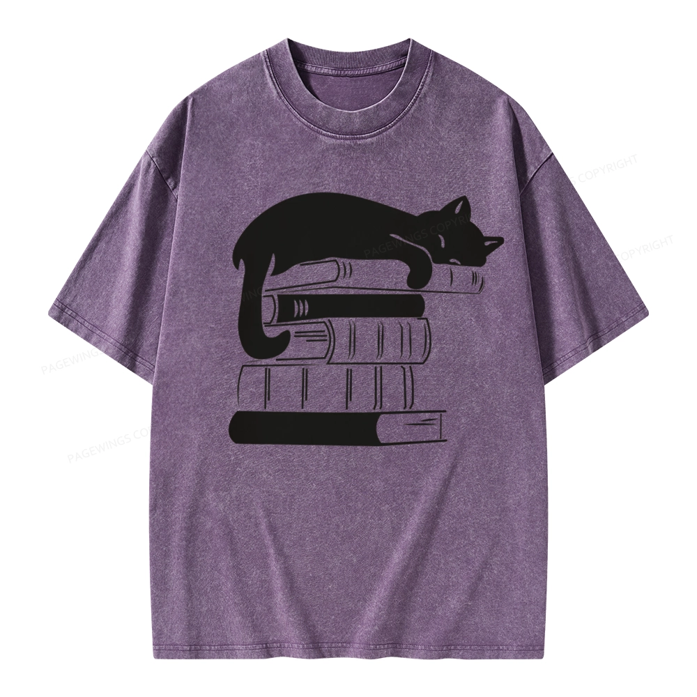 Pagewings Books And Cats Unisex Washed T-shirt