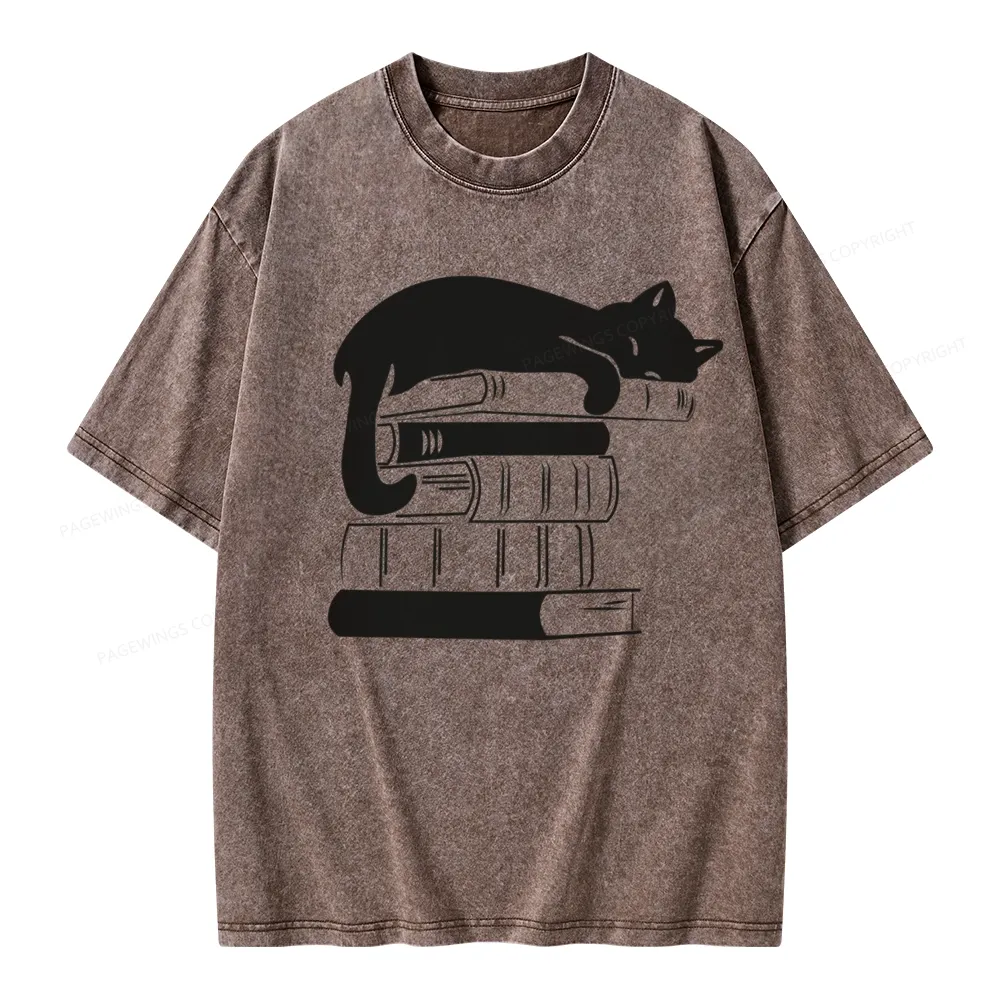 Pagewings Books And Cats Unisex Washed T-shirt