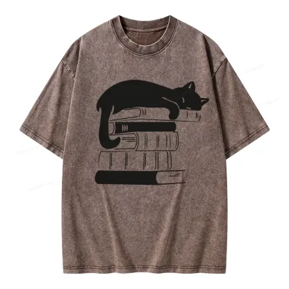 Pagewings Books And Cats Unisex Washed T-shirt