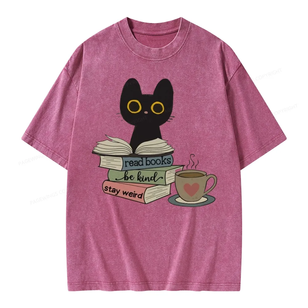 Pagewings Read Books Be Kind Stay Weird Unisex Washed T-shirt