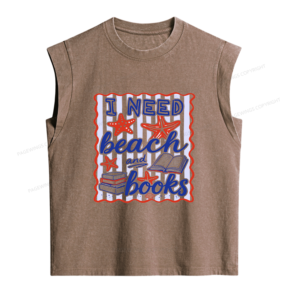 Pagewings I Need Beach Books Women's Washed Tank Top