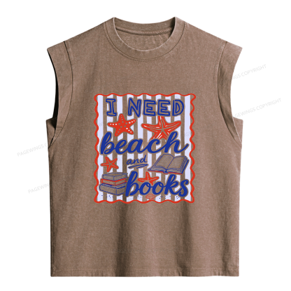 Pagewings I Need Beach Books Women's Washed Tank Top