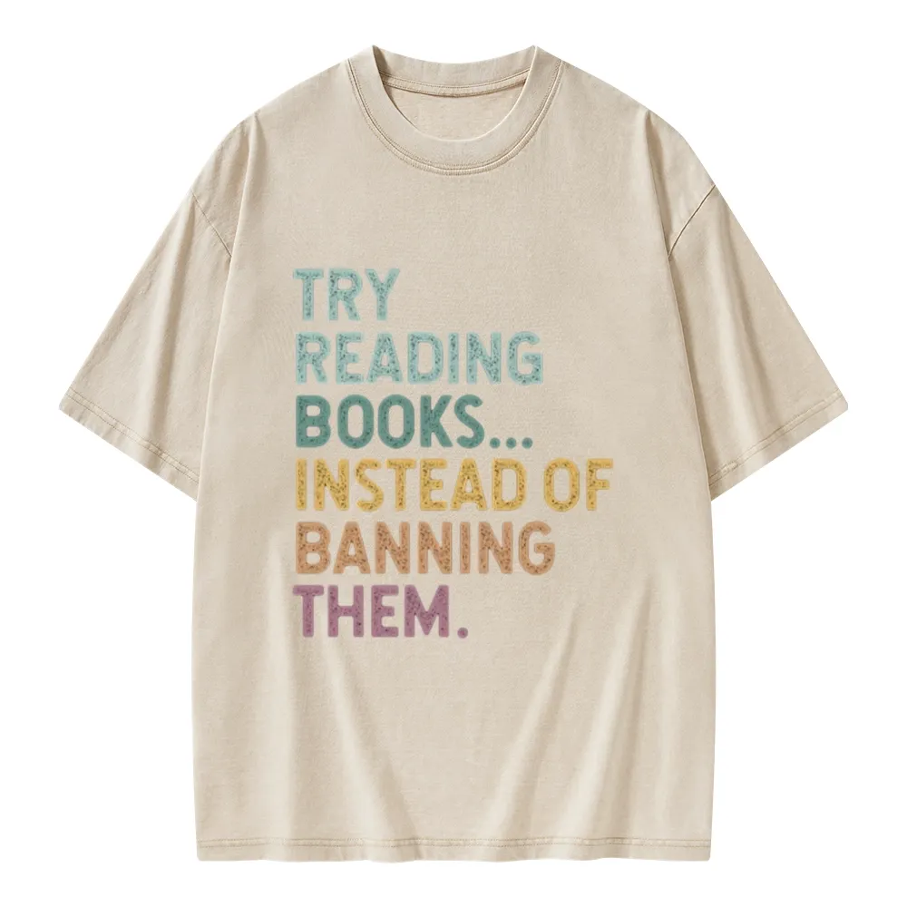Pagewings Try Reading Books Unisex Washed T-shirt