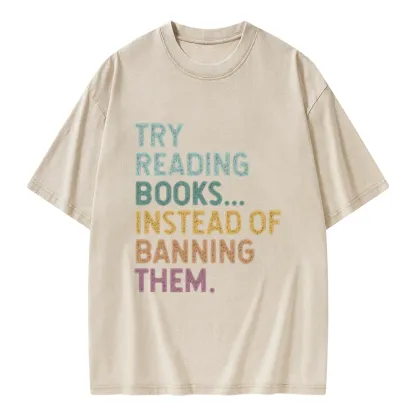 Pagewings Try Reading Books Unisex Washed T-shirt