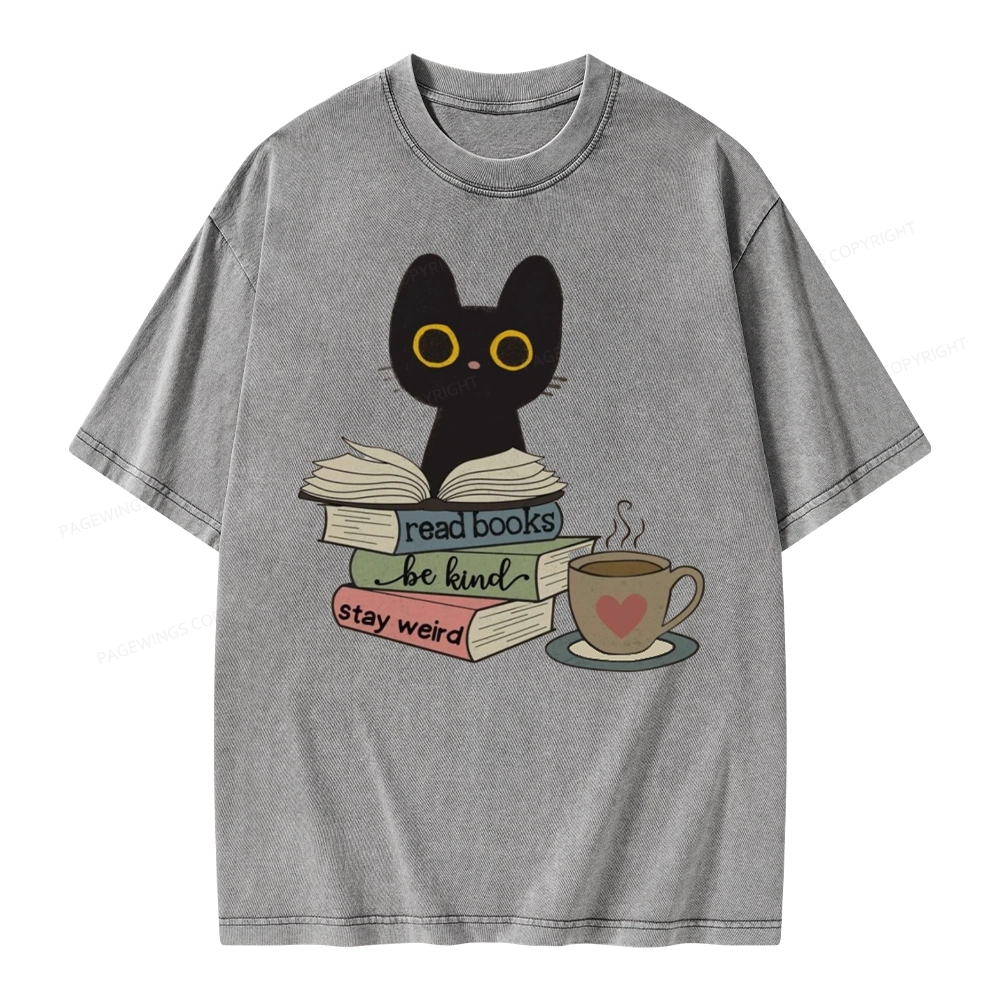 Pagewings Read Books Be Kind Stay Weird Unisex Washed T-shirt