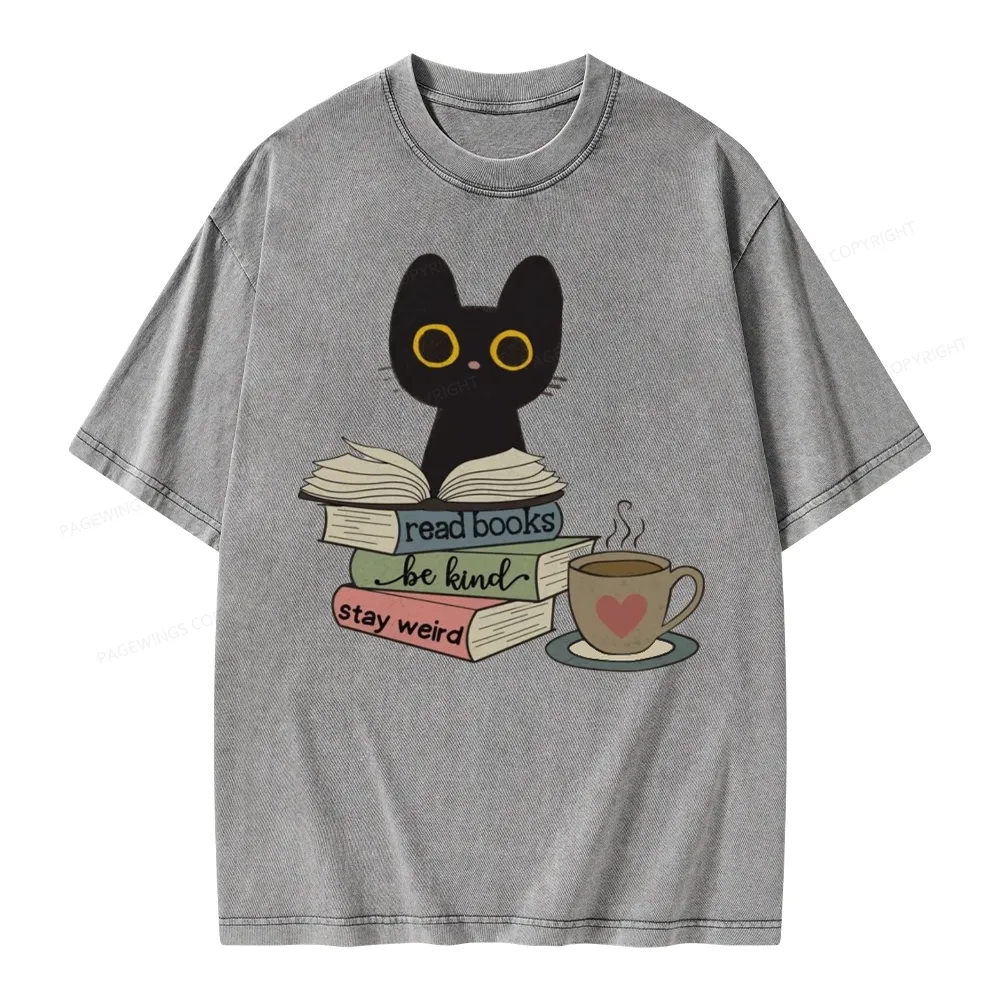 Pagewings Read Books Be Kind Stay Weird Unisex Washed T-shirt