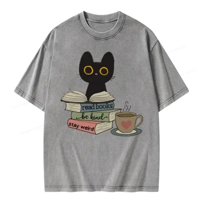 Pagewings Read Books Be Kind Stay Weird Unisex Washed T-shirt