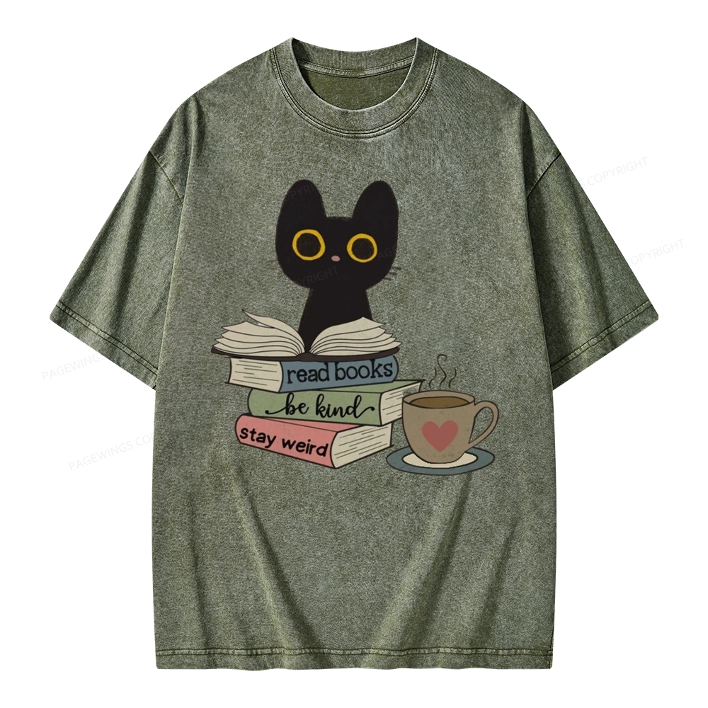 Pagewings Read Books Be Kind Stay Weird Unisex Washed T-shirt
