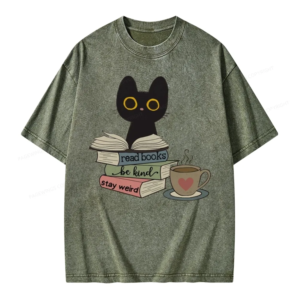 Pagewings Read Books Be Kind Stay Weird Unisex Washed T-shirt