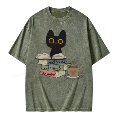 Pagewings Read Books Be Kind Stay Weird Unisex Washed T-shirt