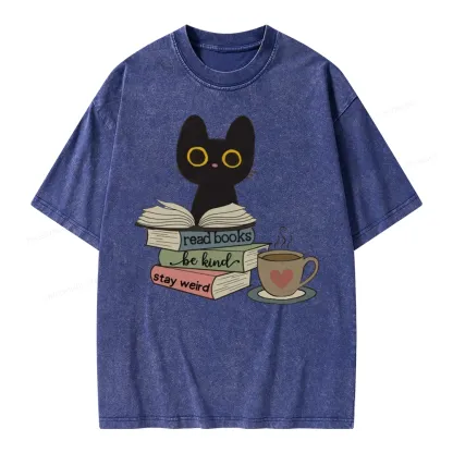 Pagewings Read Books Be Kind Stay Weird Unisex Washed T-shirt