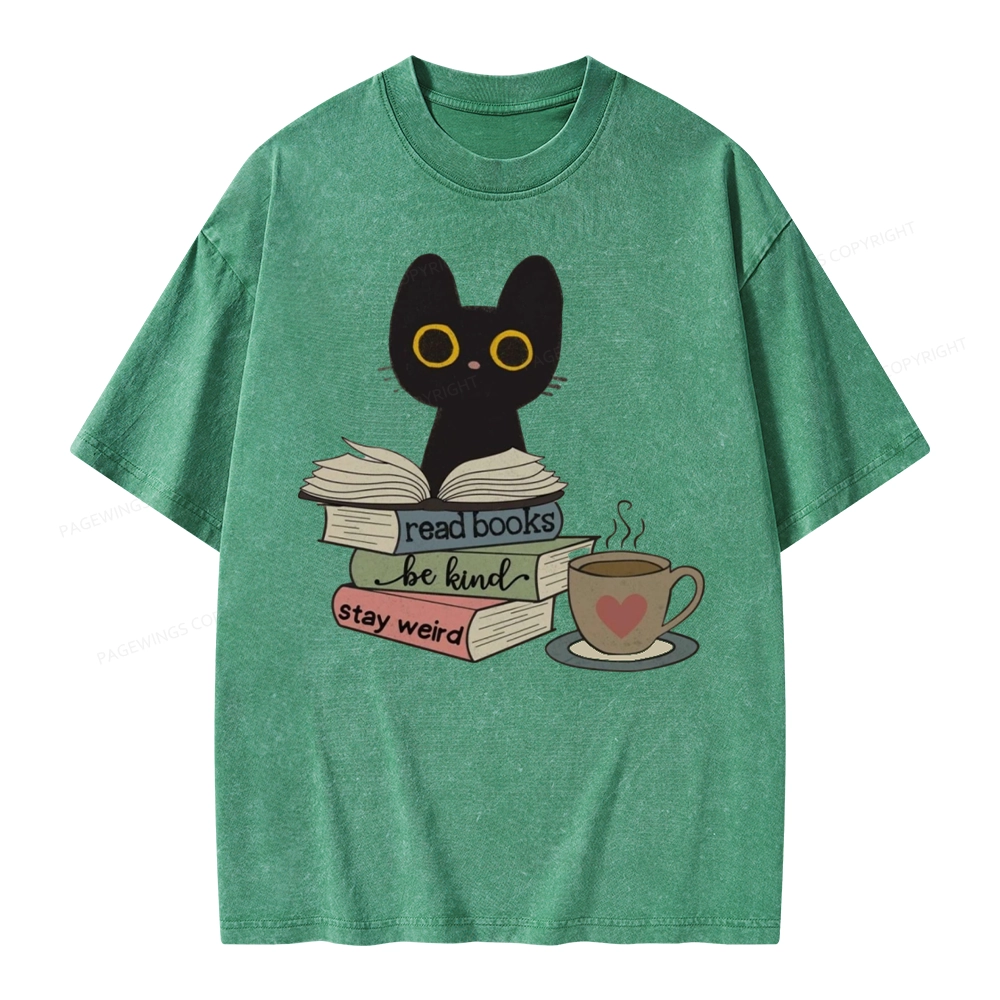 Pagewings Read Books Be Kind Stay Weird Unisex Washed T-shirt