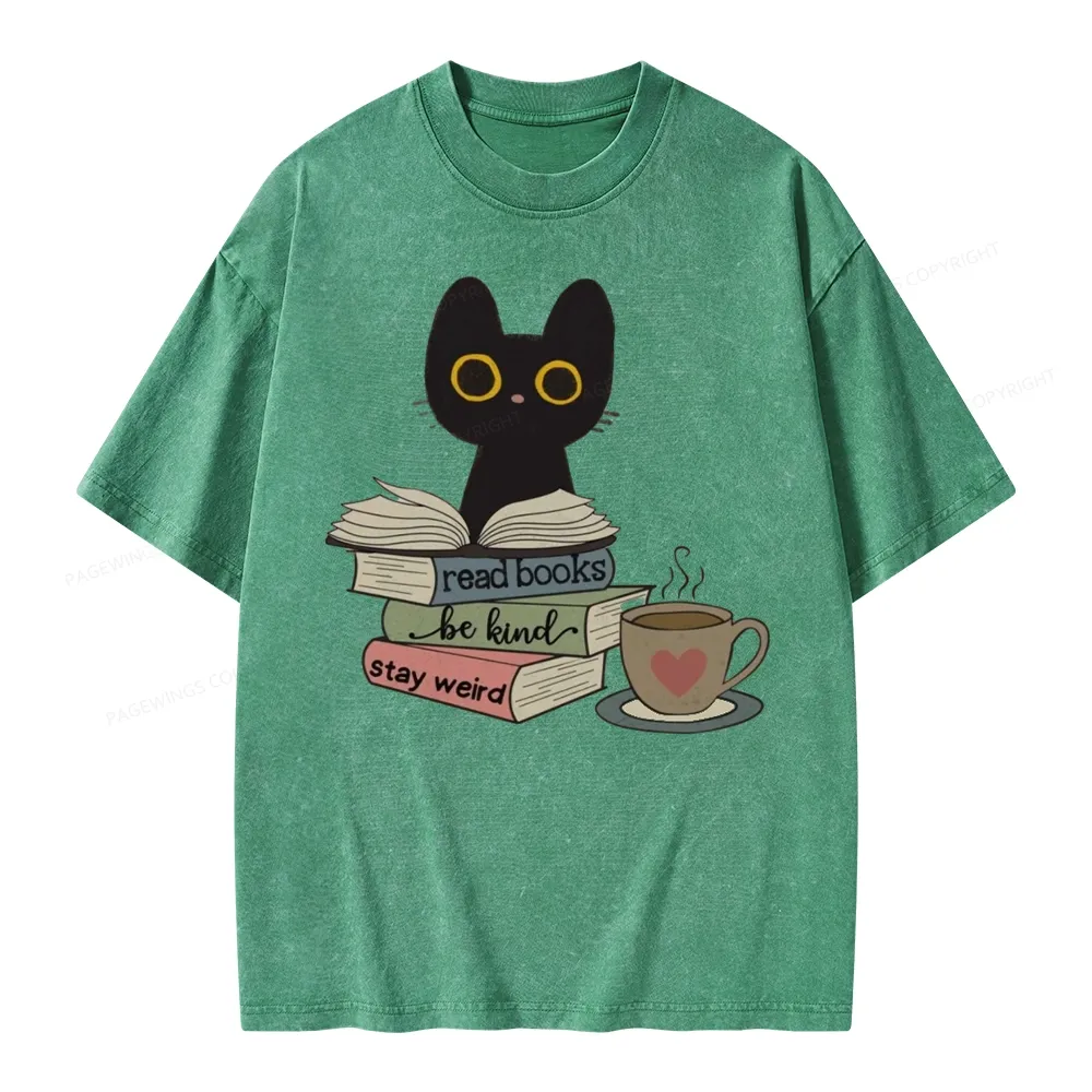 Pagewings Read Books Be Kind Stay Weird Unisex Washed T-shirt