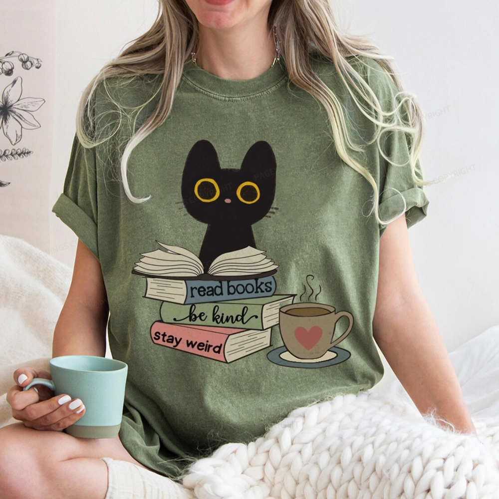 Pagewings Read Books Be Kind Stay Weird Unisex Washed T-shirt