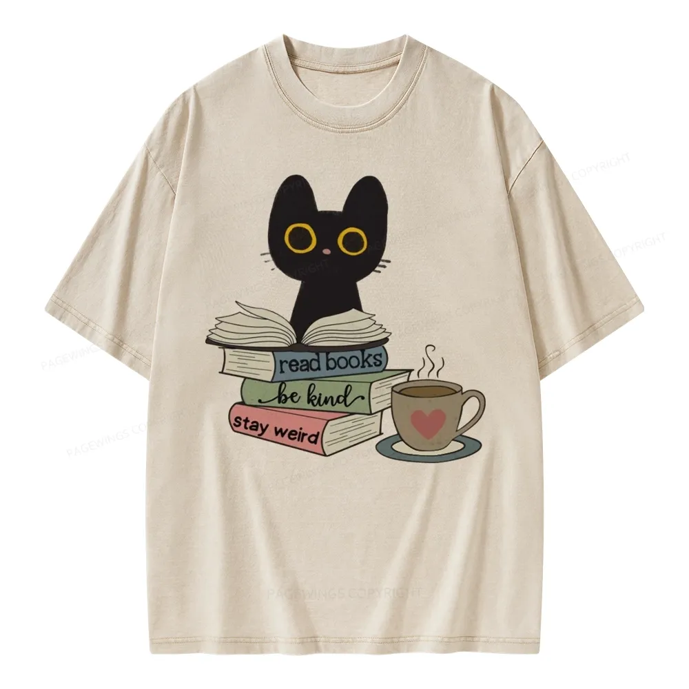 Pagewings Read Books Be Kind Stay Weird Unisex Washed T-shirt